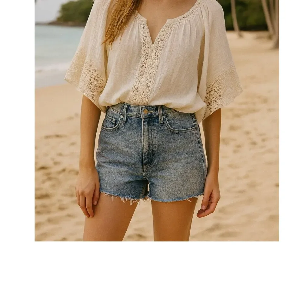 BDG Blue Distressed Denim High Rise Baggy Cut off Shorts 31